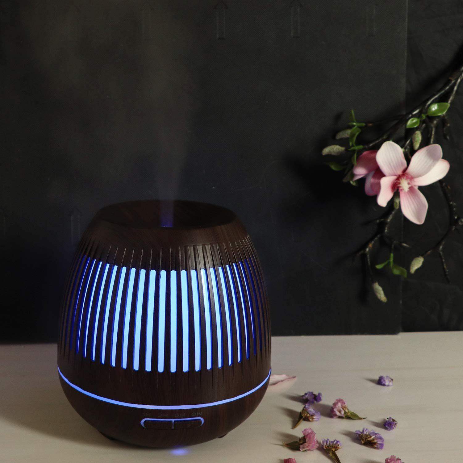 Wood Net Drum Essential Oil Scent Diffuser Humidifier - Dark Wood