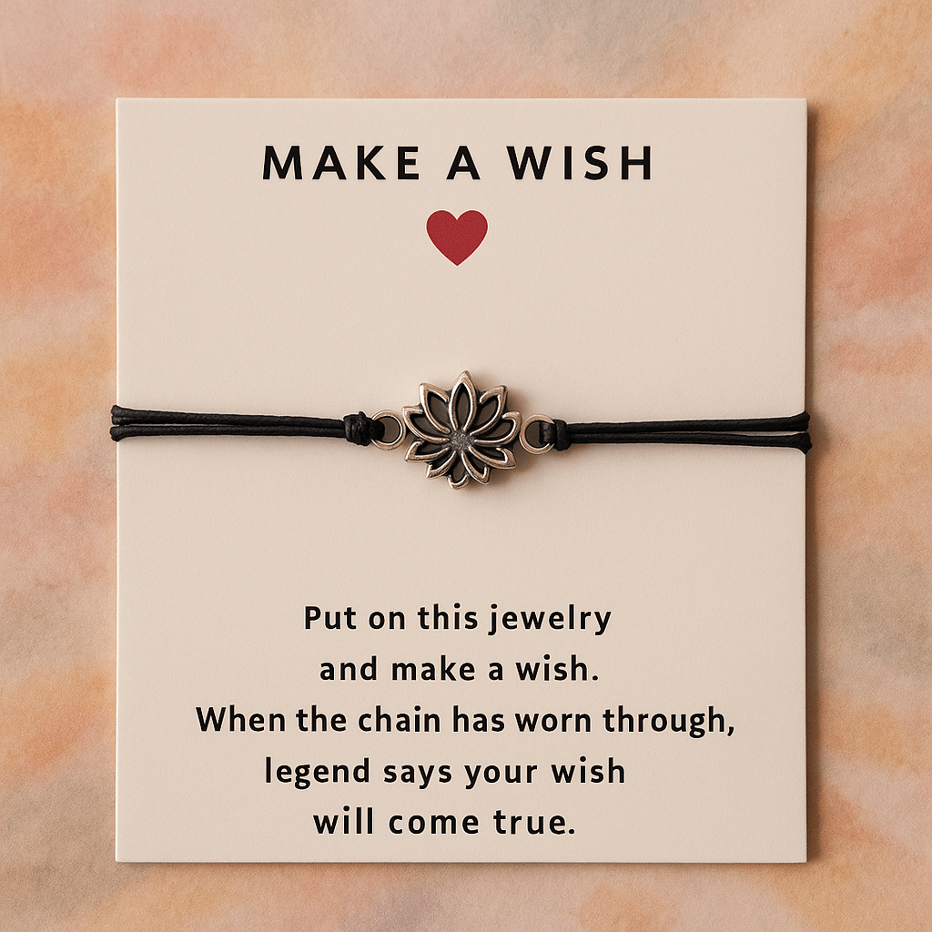 Make A Wish Bracelet - Lotus Flower - Black - crystal wish bracelet - Aroma Paradise