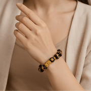 Black Obsidian Wealth Bracelet with Square Blocks - Double Dragon - crystal lava stone bracelet - alternate view - Aroma Paradise