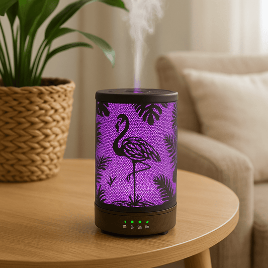 Flamingo Metal Ultrasonic Essential Oil Diffuser & Cool Mist Humidifier – LED Night Light, Auto Shut-Off & Whisper Quiet for Home & Office - 100 ml