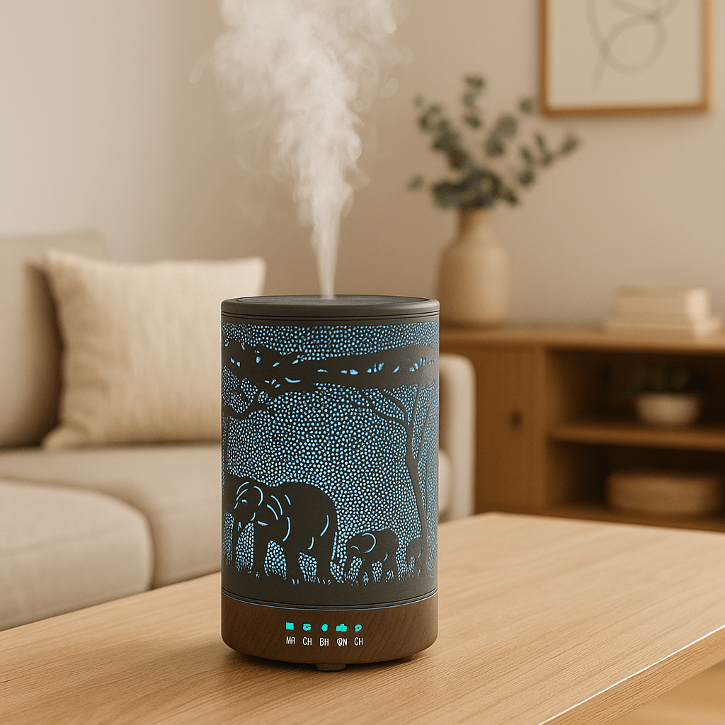 Elephant and Deer Metal Ultrasonic Essential Oil Diffuser & Cool Mist Humidifier – LED Night Light, Auto Shut-Off & Whisper Quiet for Home & Office - 100 ml ultrasonic essential oil diffuser and humidifier - Aroma Paradise