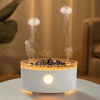 Double Ring Volcano Humidifying Essential Oil Diffuser – Remote Control, 25dB Quiet, LED Rings