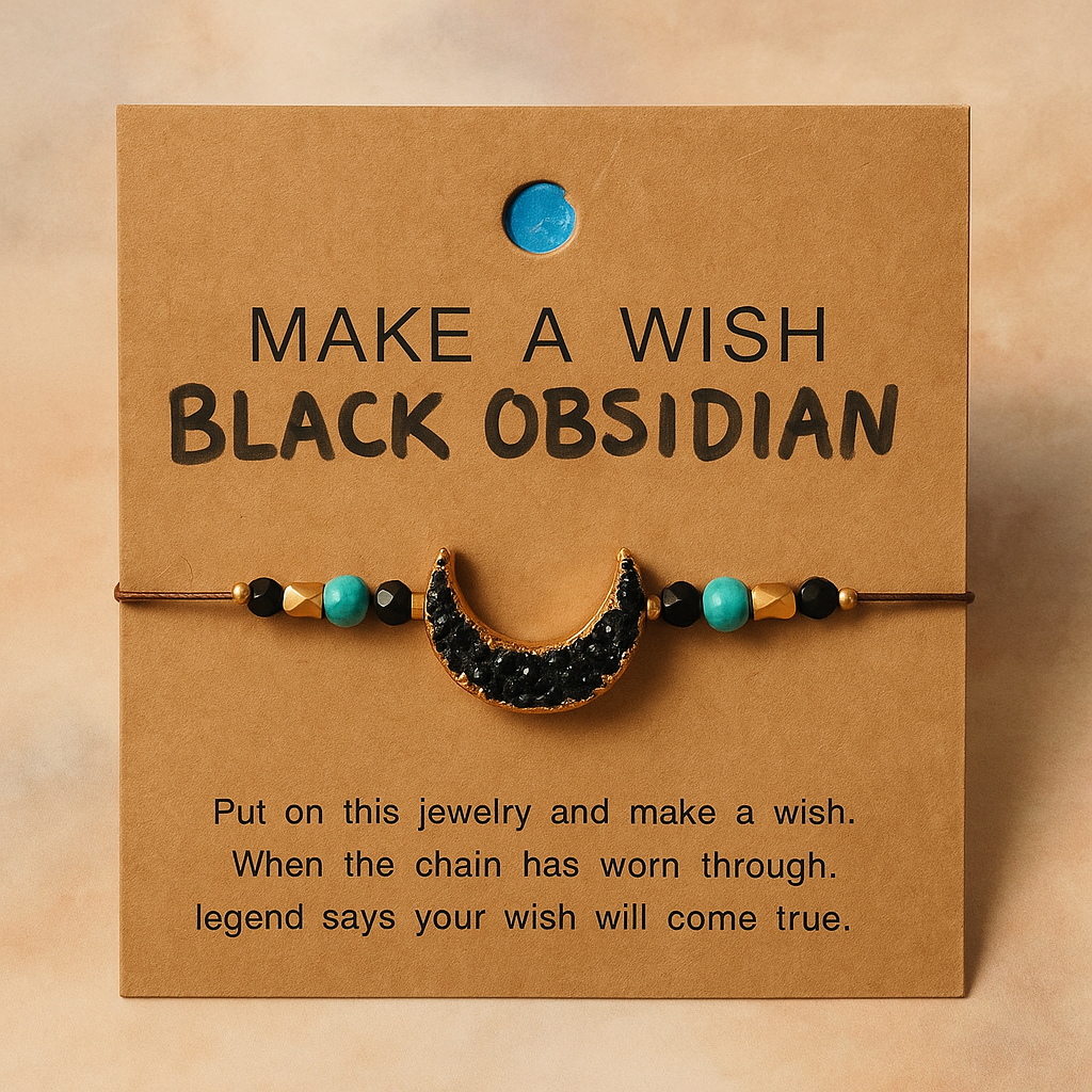 Make A Wish Stone Bracelet - Moon - Black Obsidian