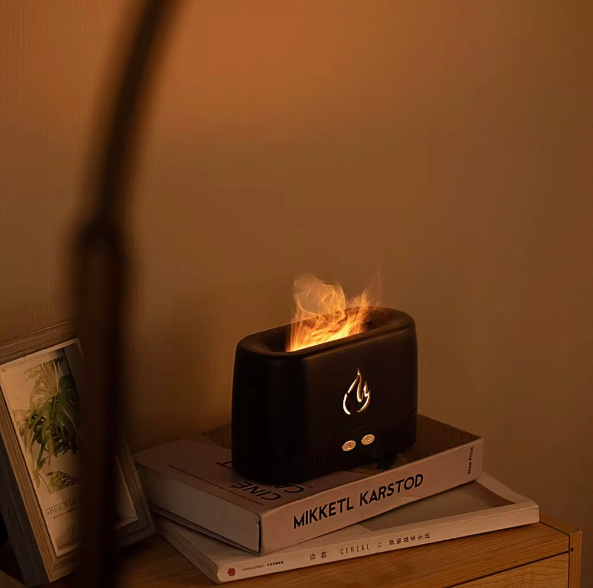 Warm Flame Ultrasonic Essential Oil Diffuser & Cool Mist Humidifier – LED Night Light, Auto Shut-Off & Whisper Quiet for Home & Office ultrasonic essential oil diffuser and humidifier - lifestyle shot - Aroma Paradise