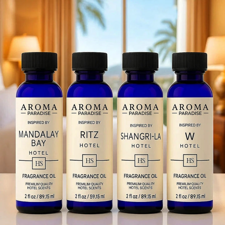 Hotel Fragrance Oils 4-Pack – Mandalay Bay, Ritz-Carlton, Shangri-La & W Hotel Inspired Scents by Aroma Paradise