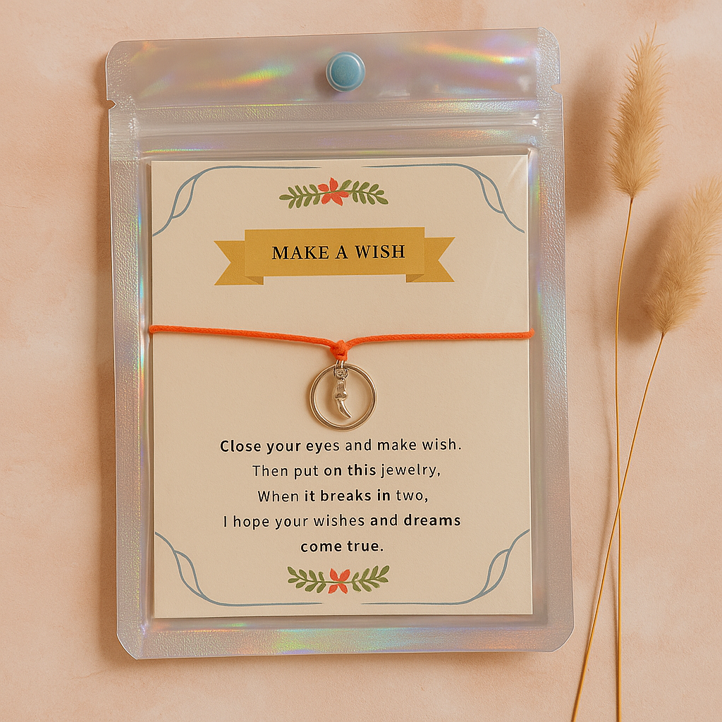 Make A Wish Bracelet - Crescent Moon Red