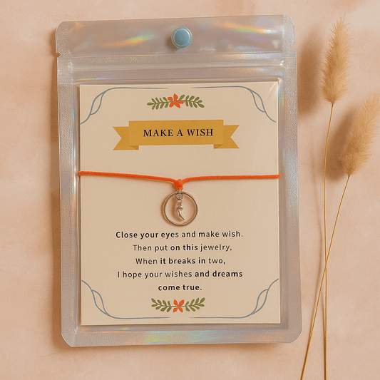 Make A Wish Bracelet - Crescent Moon Charm with Adjustable Cord
