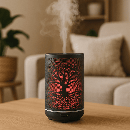 Tree of Life - Large Capacity Metal Ultrasonic Essential Oil Diffuser & Cool Mist Humidifier – LED Night Light, Auto Shut-Off & Whisper Quiet for Home & Office- 350 ml
