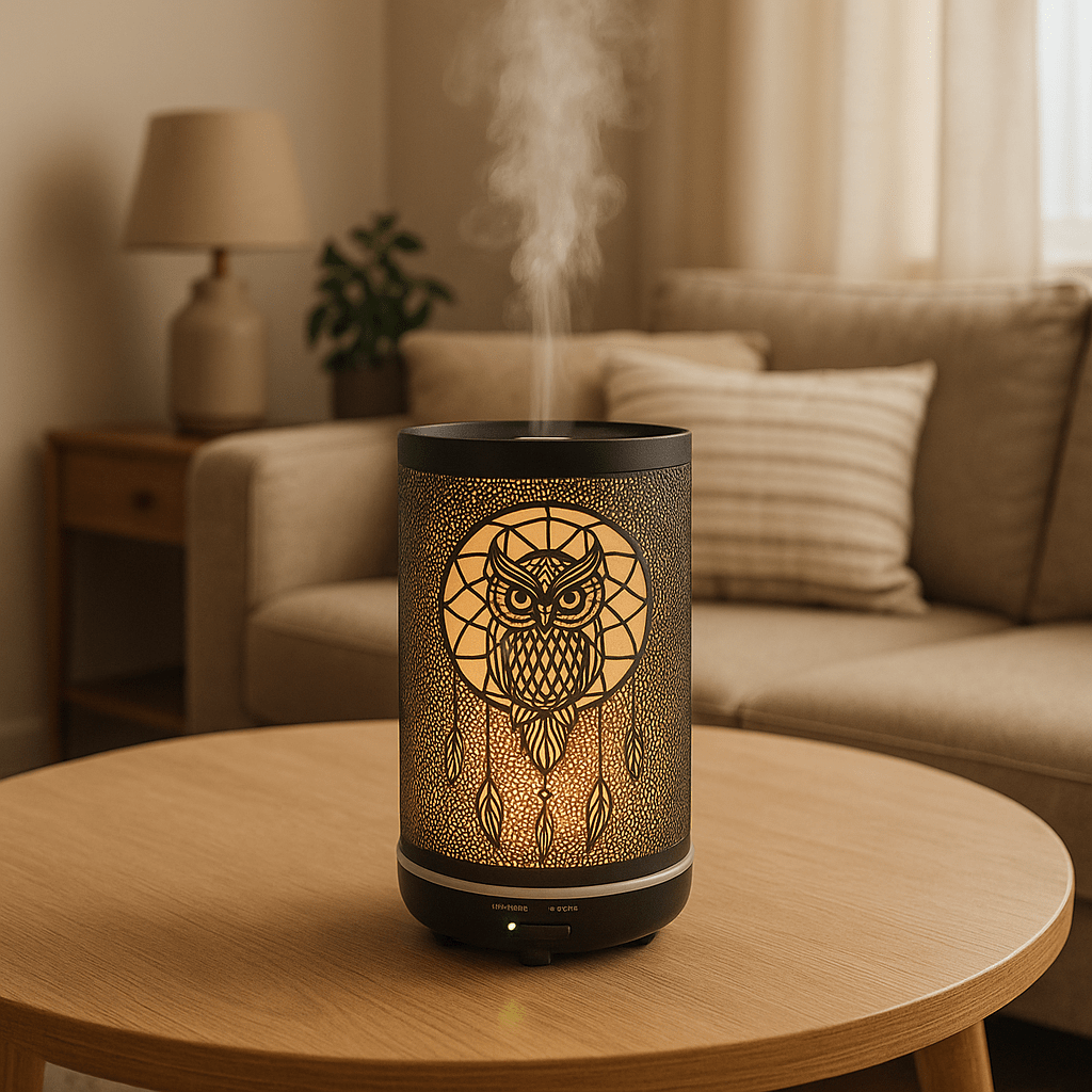 Owl - Large Capacity Metal Ultrasonic Essential Oil Diffuser & Cool Mist Humidifier – LED Night Light, Auto Shut-Off & Whisper Quiet for Home & Office- 350 ml ultrasonic essential oil diffuser and humidifier - Aroma Paradise