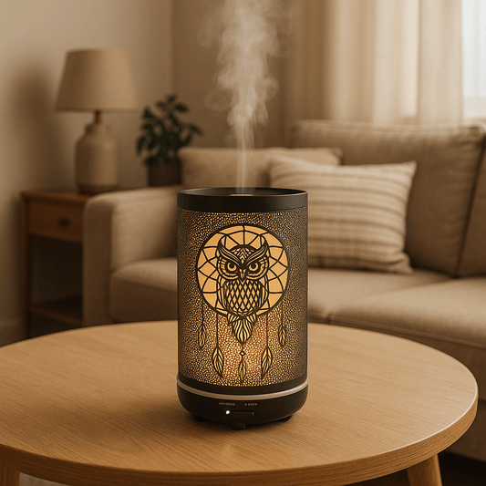 Owl - Large Capacity Metal Ultrasonic Essential Oil Diffuser & Cool Mist Humidifier – LED Night Light, Auto Shut-Off & Whisper Quiet for Home & Office- 350 ml