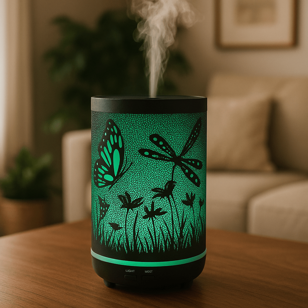 Butterfly Dragonfly - Large Capacity Metal Ultrasonic Essential Oil Diffuser & Cool Mist Humidifier – LED Night Light, Auto Shut-Off & Whisper Quiet for Home & Office- 350 ml ultrasonic essential oil diffuser and humidifier - Aroma Paradise