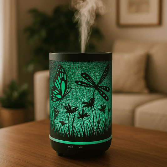 Butterfly Dragonfly - Large Capacity Metal Ultrasonic Essential Oil Diffuser & Cool Mist Humidifier – LED Night Light, Auto Shut-Off & Whisper Quiet for Home & Office- 350 ml