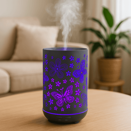 Butterfly - Large Capacity Metal Ultrasonic Essential Oil Diffuser & Cool Mist Humidifier – LED Night Light, Auto Shut-Off & Whisper Quiet for Home & Office- 350 ml