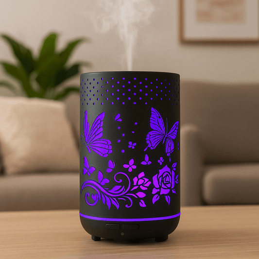 Butterfly Flower - Large Capacity Metal Ultrasonic Essential Oil Diffuser & Cool Mist Humidifier – LED Night Light, Auto Shut-Off & Whisper Quiet for Home & Office- 350 ml