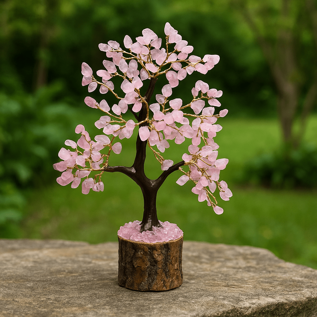 Rose Quartz Healing Crystal Tree with 300 Gemstones for Love, Healing, Abundance - crystal gemstone tree for feng shui - alternate view - Aroma Paradise