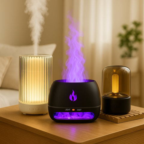 Best Seller Diffuser Trio Gift Pack – 7-Color, Candle Light & Himalayan Salt Flame Diffusers - Aroma Paradise