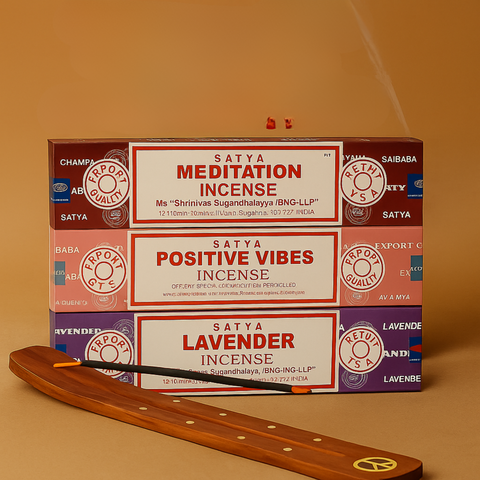 Satya Incense Gift Pack #3- 135 Pc  – Positive Vibes, Meditation & Lavender with Holders - Aroma Paradise