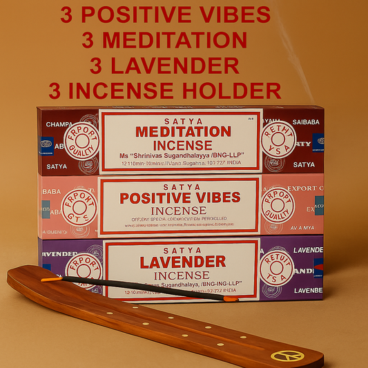 Satya Incense Gift Pack #3 – Positive Vibes, Meditation & Lavender with Holders