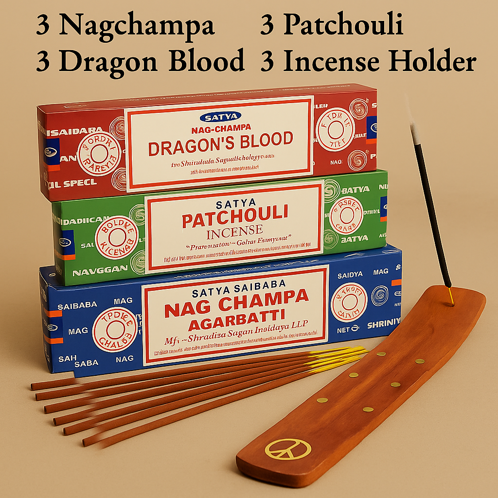 Satya Incense Gift Pack #2 – Nag Champa, Patchouli & Dragon’s Blood with Holders