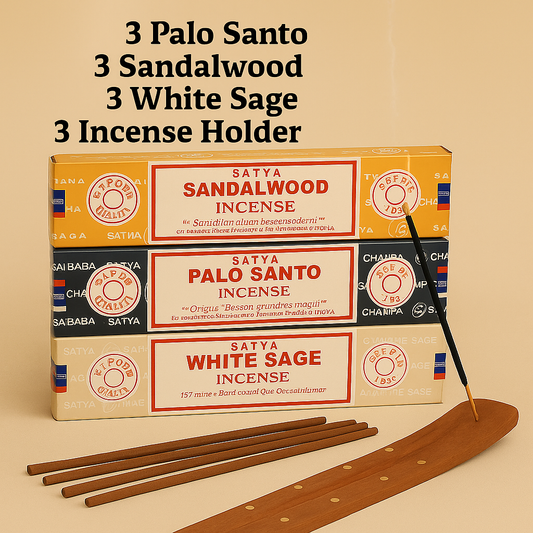 Satya Incense Gift Pack #1 – Palo Santo, Sandalwood & White Sage with Holders