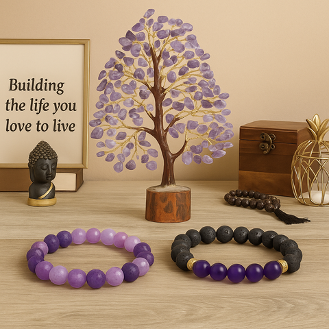Amethyst Crystal Tree Gift Pack – Crystal Tree & Bracelets for Calm & Clarity - Aroma Paradise