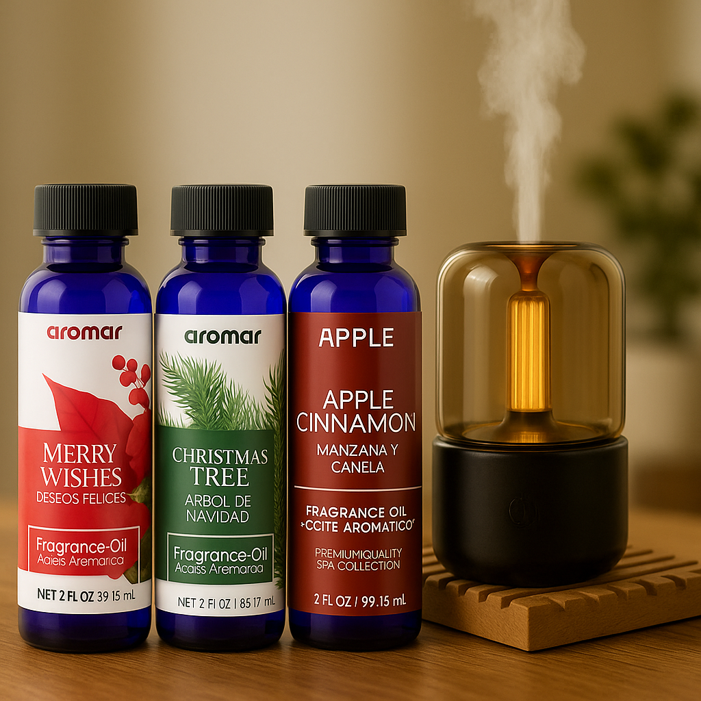 Candlelight Diffuser Gift Pack – With Apple Cinnamon, Christmas Tree & Merry Wishes Oils