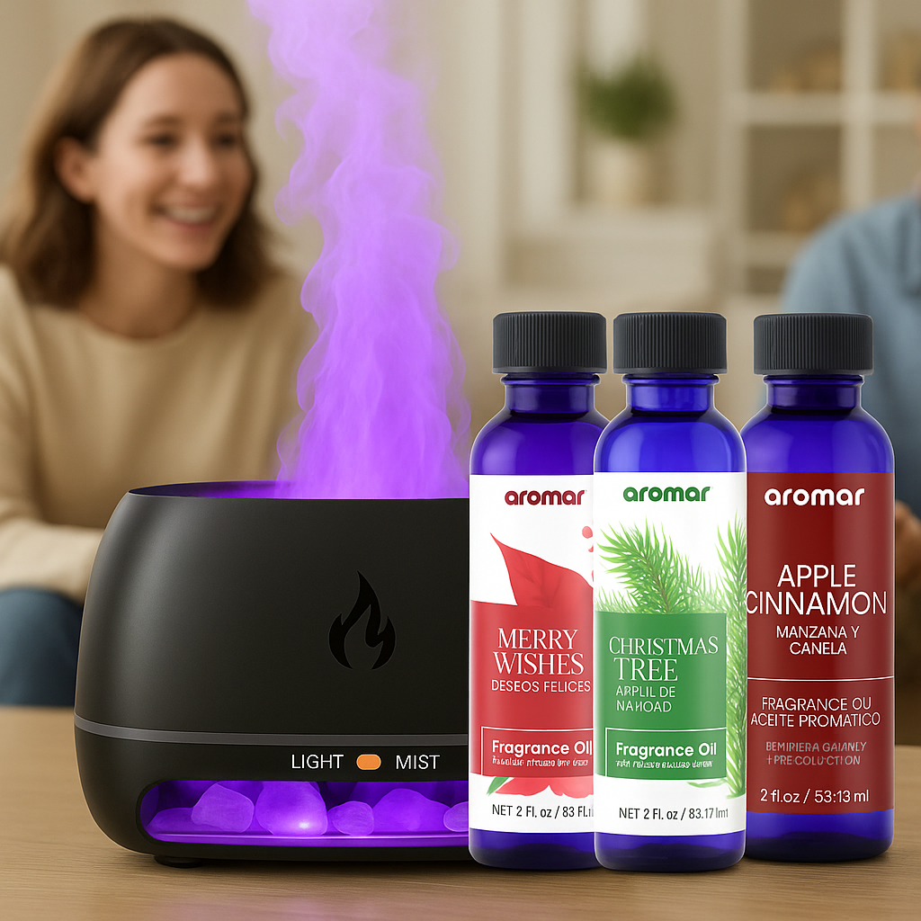 Himalayan Salt Flame Diffuser Gift Pack – With Apple Cinnamon, Christmas Tree & Merry Wishes Oils