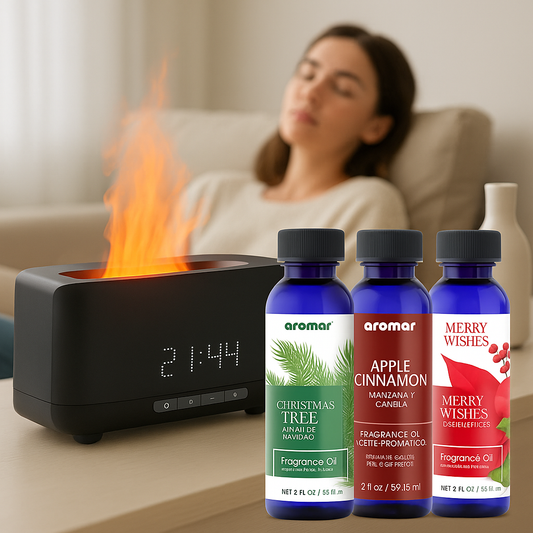 5-in-1 Speaker Flame Diffuser Gift Pack – With Apple Cinnamon, Christmas Tree & Merry Wishes Oils