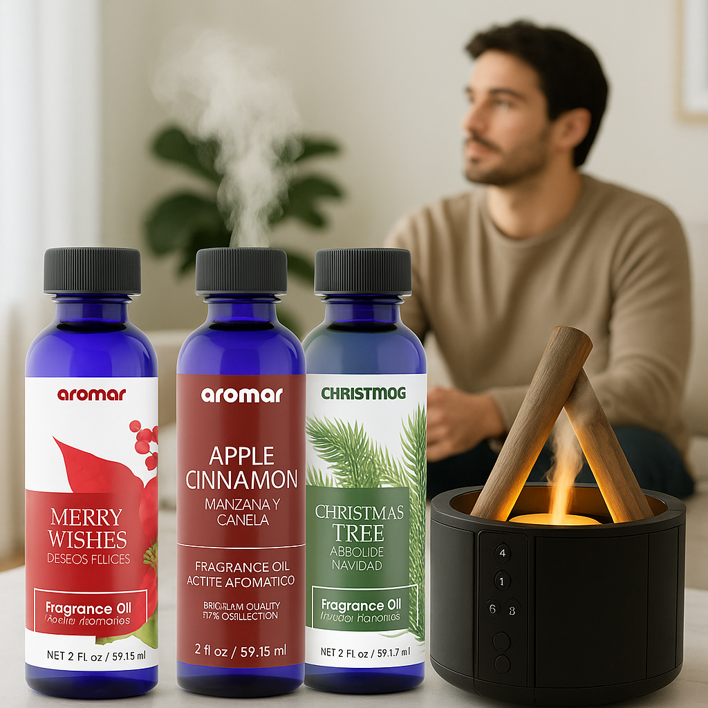 Bonfire Diffuser Gift Pack – With Apple Cinnamon, Christmas Tree & Merry Wishes Oils