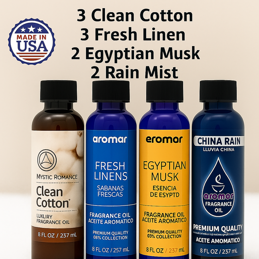 Feeling Fresh Fragrance Oils 10-Pack – Clean Cotton, Fresh Linen, Egyptian Musk & Rain Mist