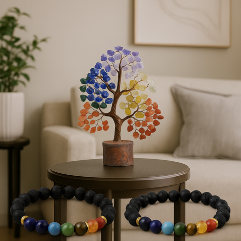 7-Chakra crystal lava stone aromatherapy bracelet - Aroma Paradise