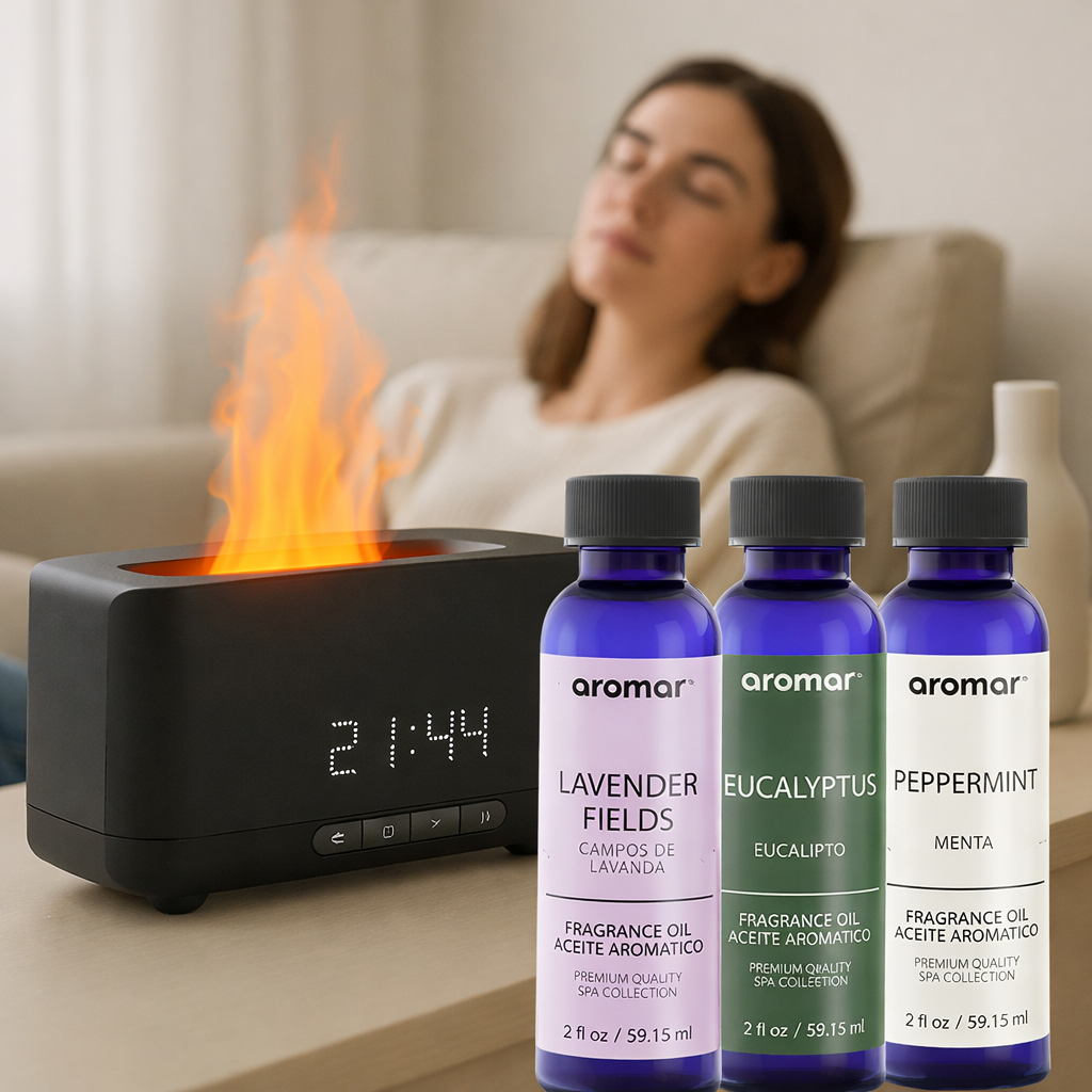 5-in-1 Speaker Flame Diffuser Gift Pack – With Lavender, Eucalyptus And Peppermint Oils