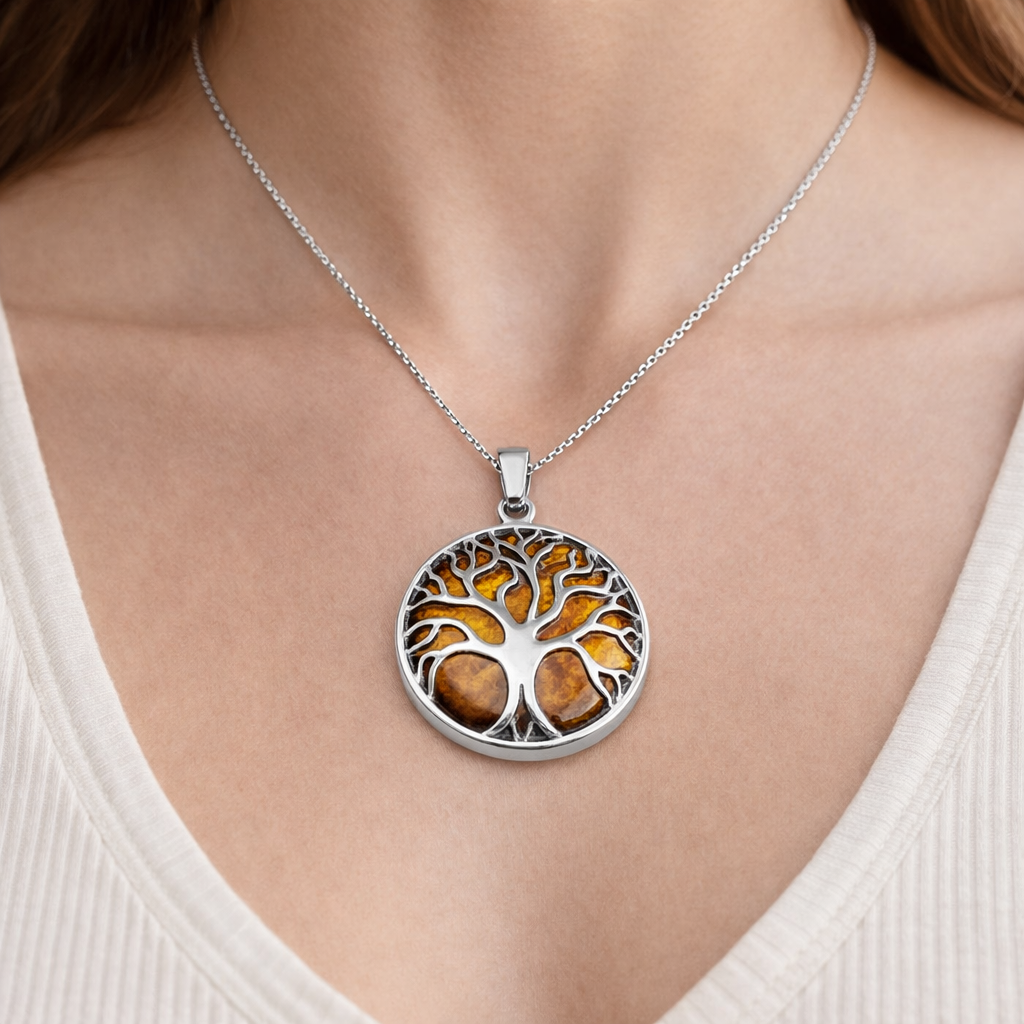 Silver Tree Crystal Pendant – Natural Stone Symbol Jewelry crystal pendant necklace - alternate view - Aroma Paradise