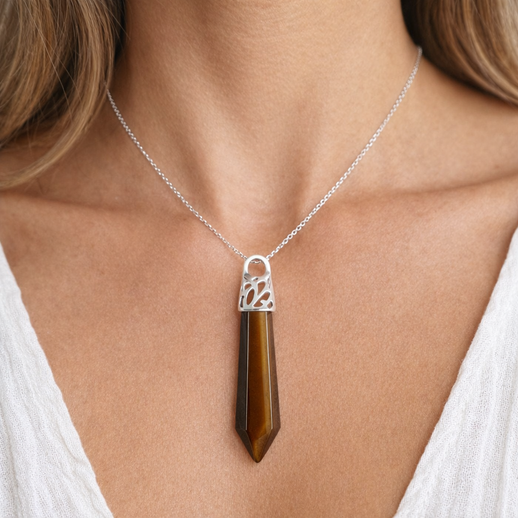 Silver Top Crystal Pendant – Natural Stone Point Jewelry crystal pendant necklace - alternate view - Aroma Paradise