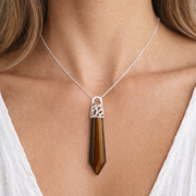 Silver Top Crystal Pendant – Natural Stone Point Jewelry crystal pendant necklace - alternate view - Aroma Paradise