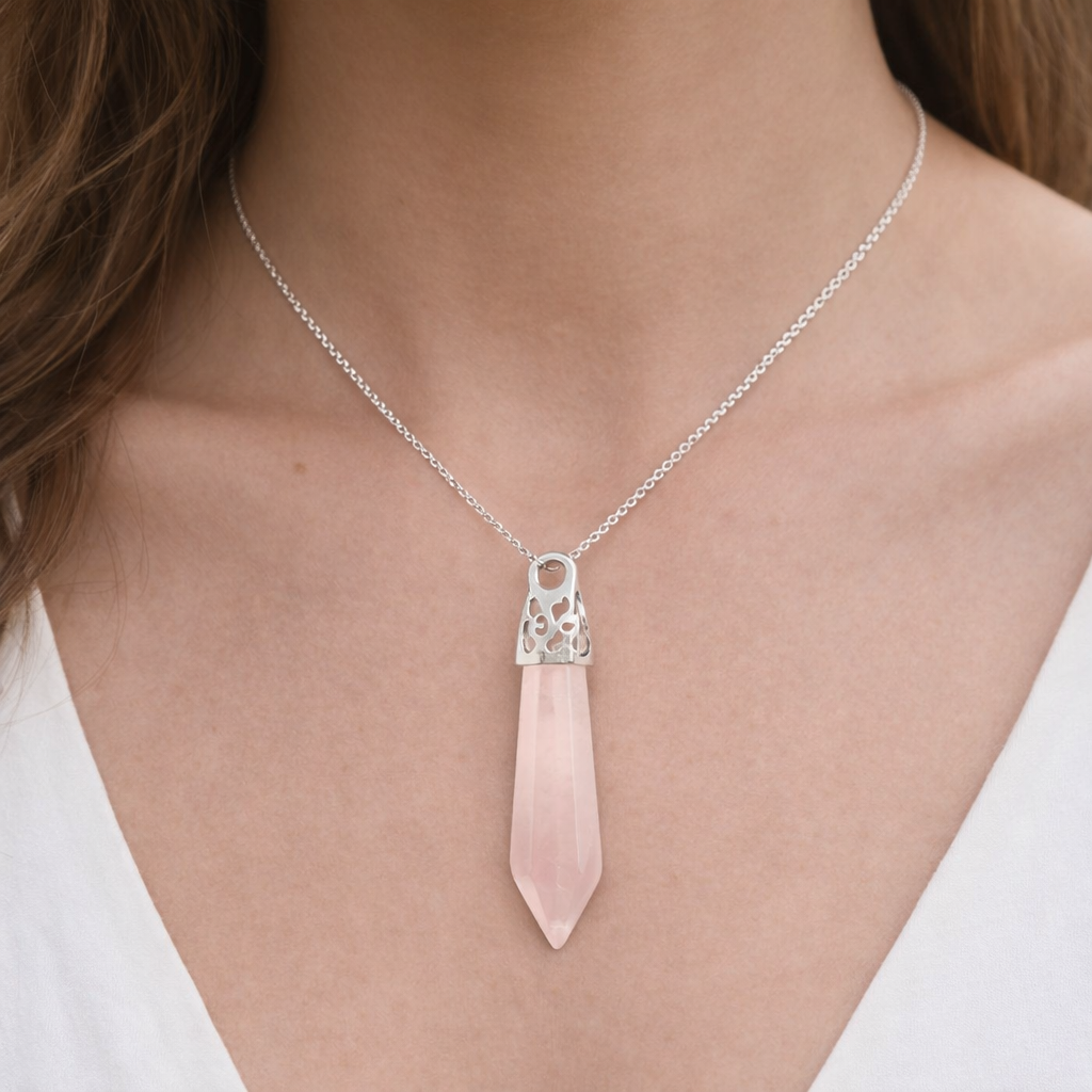 Silver Top Crystal Pendant – Natural Stone Point Jewelry crystal pendant necklace - image 8 - Aroma Paradise