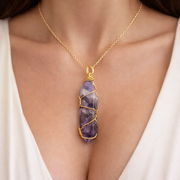 Hexagon Crystal Net Pendant – Natural Stone Point Jewelry - natural stone point necklace - detail view - Aroma Paradise