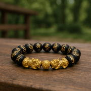 Black Obsidian Wealth Bracelet with Dragon for Prosperity and Power - crystal power bracelet - Aroma Paradise