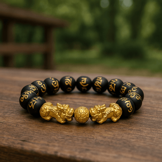 Black Obsidian Wealth Bracelet with Dragon for Prosperity and Power
