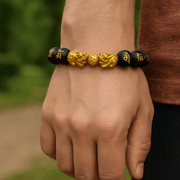 Black Obsidian Wealth Bracelet with Dragon for Prosperity and Power - crystal power bracelet - alternate view - Aroma Paradise