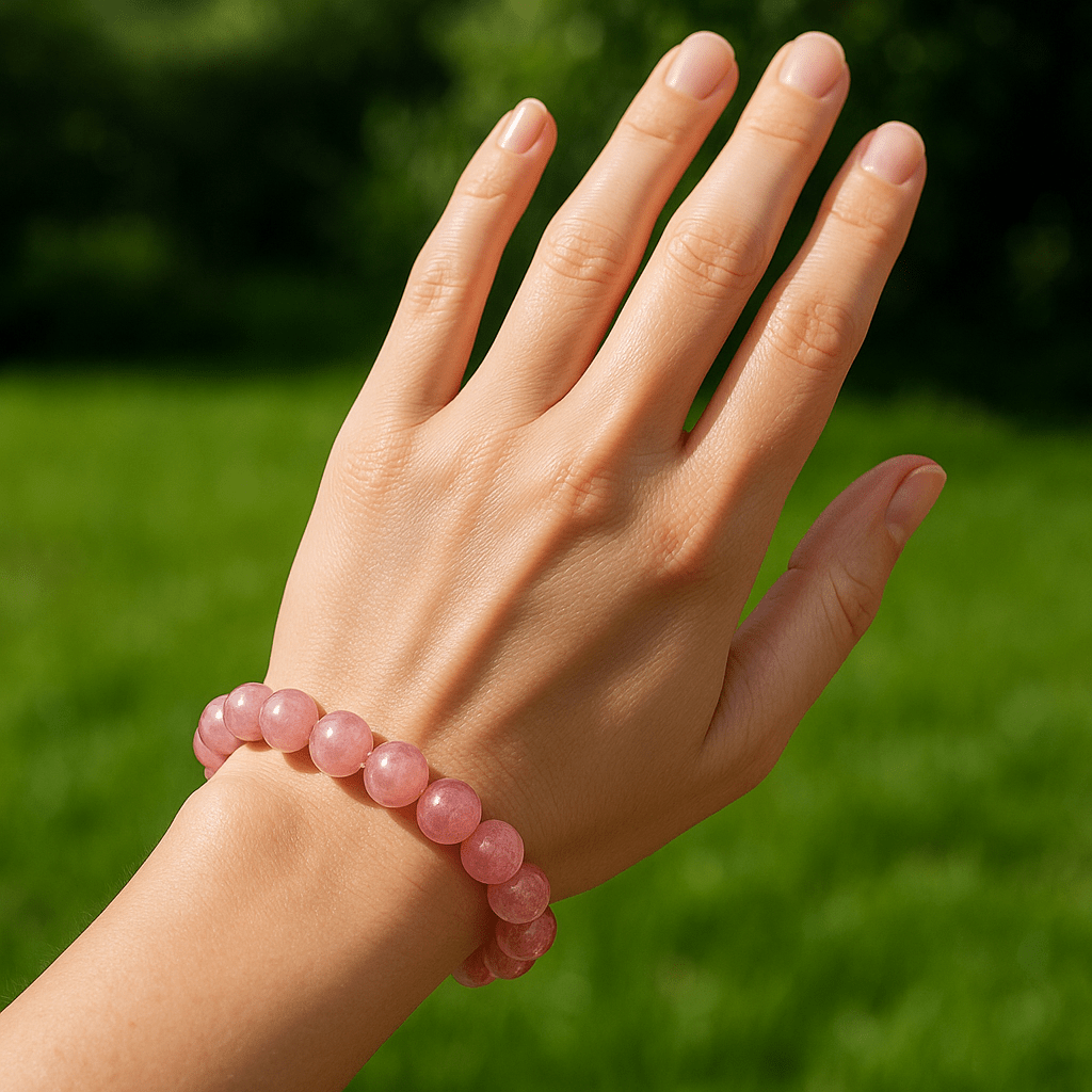 Rose Quartz Crystal Bracelet - 10 mm - crystal lava stone bracelet - alternate view - Aroma Paradise