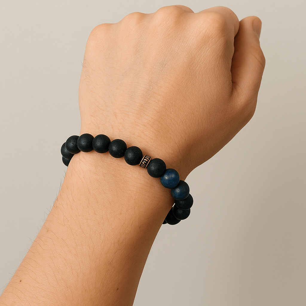 Lapis Lazuli Bracelet With Lava - crystal lava stone bracelet - alternate view - Aroma Paradise
