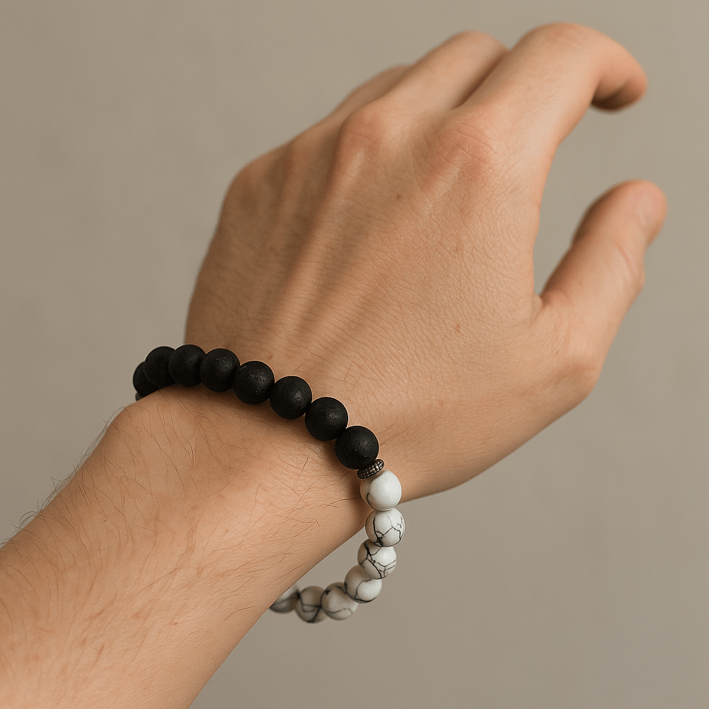 Howlite Bracelet With Lava - crystal lava stone bracelet - alternate view - Aroma Paradise