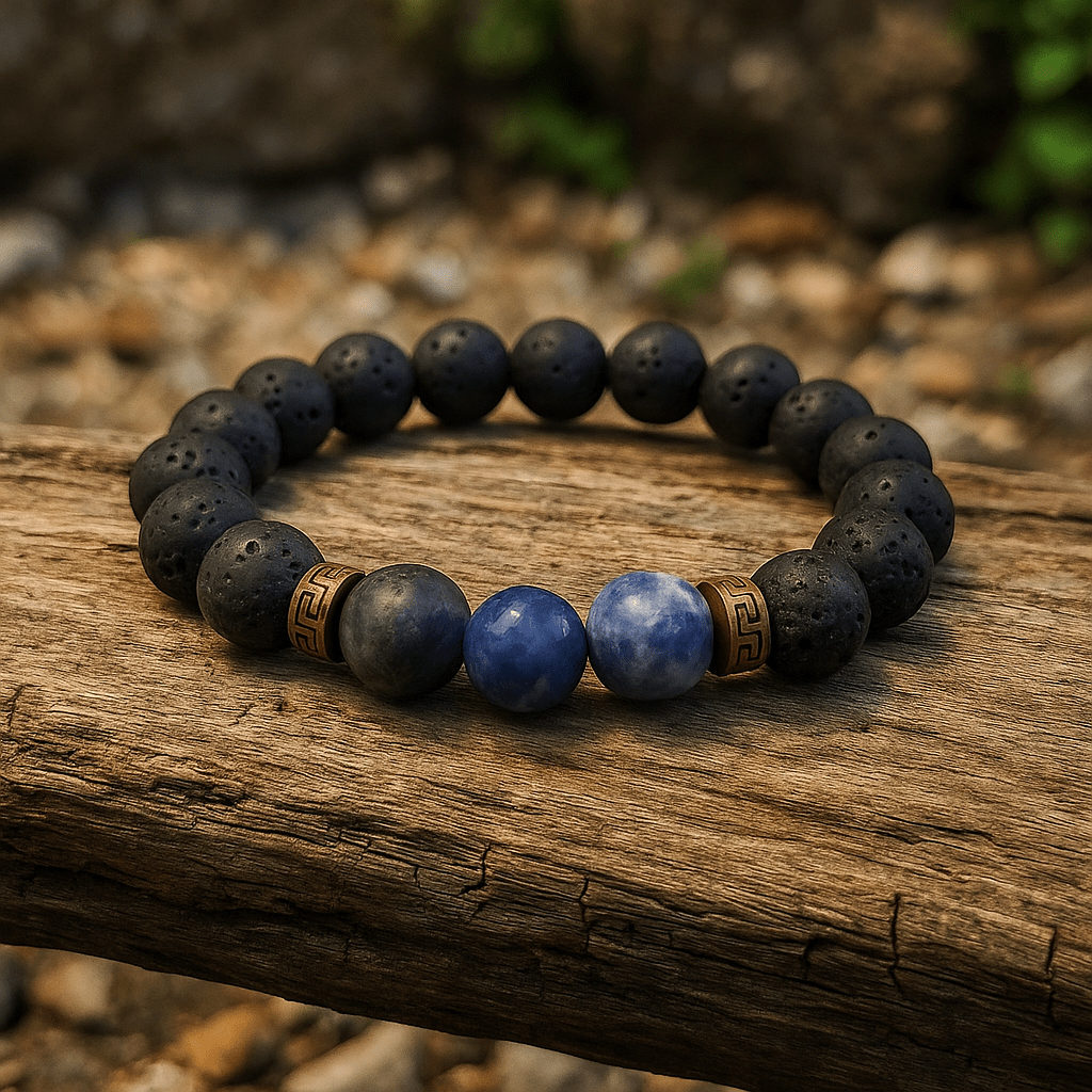 Lapis Lazuli Bracelet With Lava - crystal lava stone bracelet - Aroma Paradise