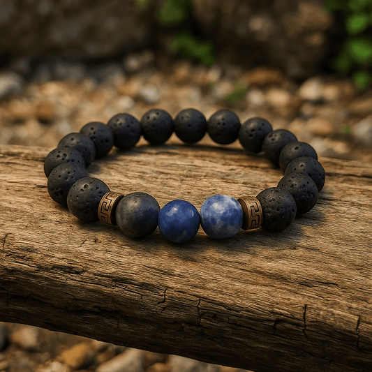 Bracelet with Lava Stone Beads & Natural Gemstone – 10mm