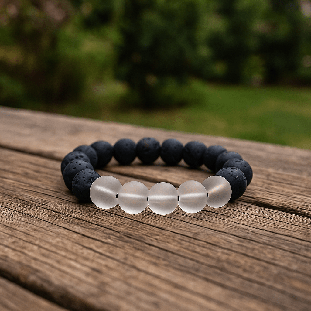Clear Quartz Bracelet With Lava - crystal lava stone bracelet - Aroma Paradise
