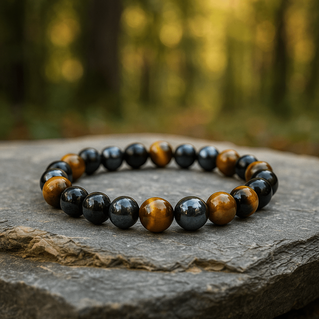 Triple Protection Tiger’s Eye Obsidian Crystal Bracelet with Natural Stone Beads - crystal lava stone bracelet - Aroma Paradise