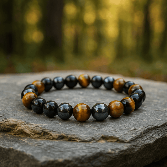 Triple Protection Tiger’s Eye Obsidian Crystal Bracelet with Natural Stone Beads