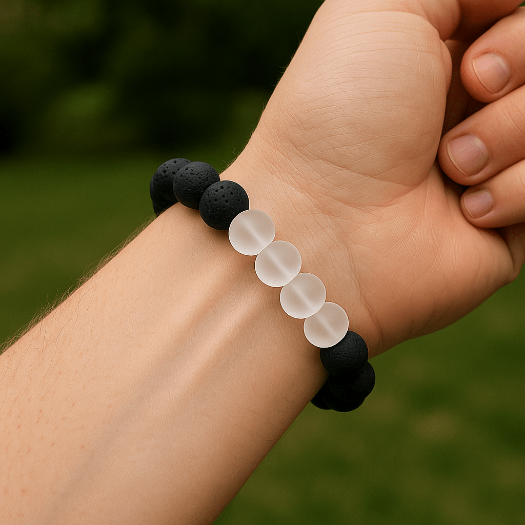 Clear Quartz Bracelet With Lava - crystal lava stone bracelet - alternate view - Aroma Paradise