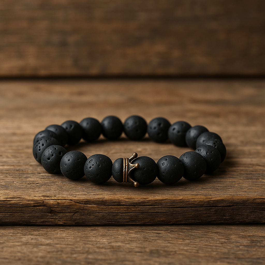 Crown Bracelet With Lava - 10mm - crystal lava stone bracelet - Aroma Paradise
